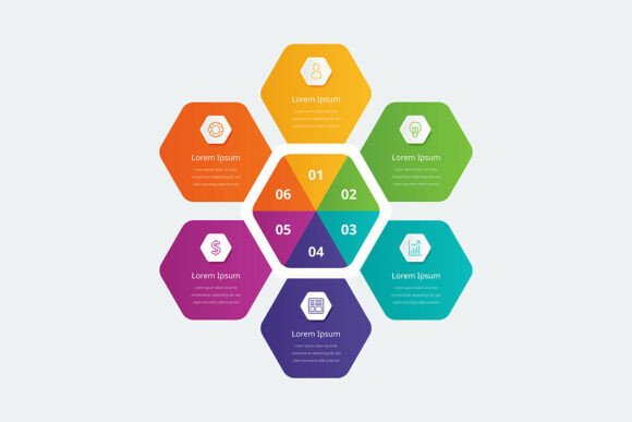6-Step Circular Hexagon Infographic