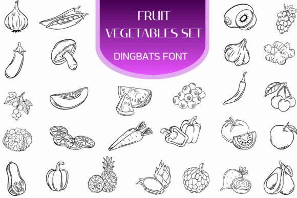 Fruit Vegetables Set: Line-Art Dingbats for Authentic, Nature-Inspired Design